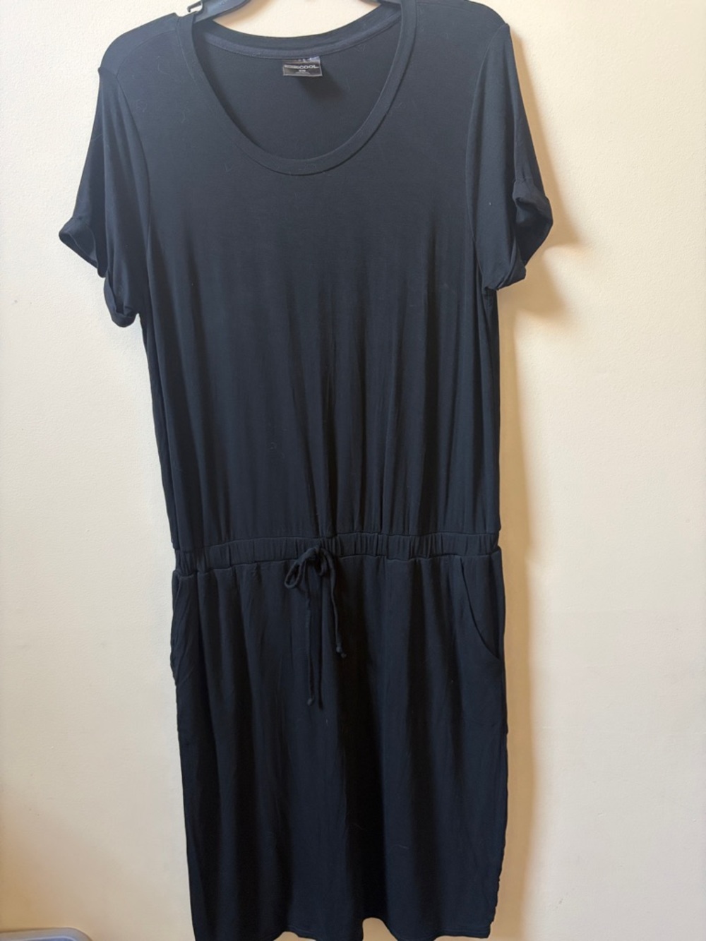 Casual Black Midi Drawstring Pocket Dress